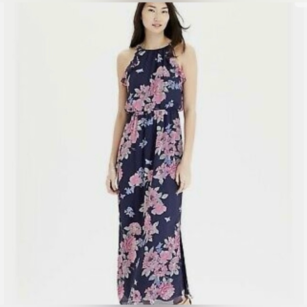 Old Navy Floral Sleeveless Long Dress Navy Pink Blue Size S